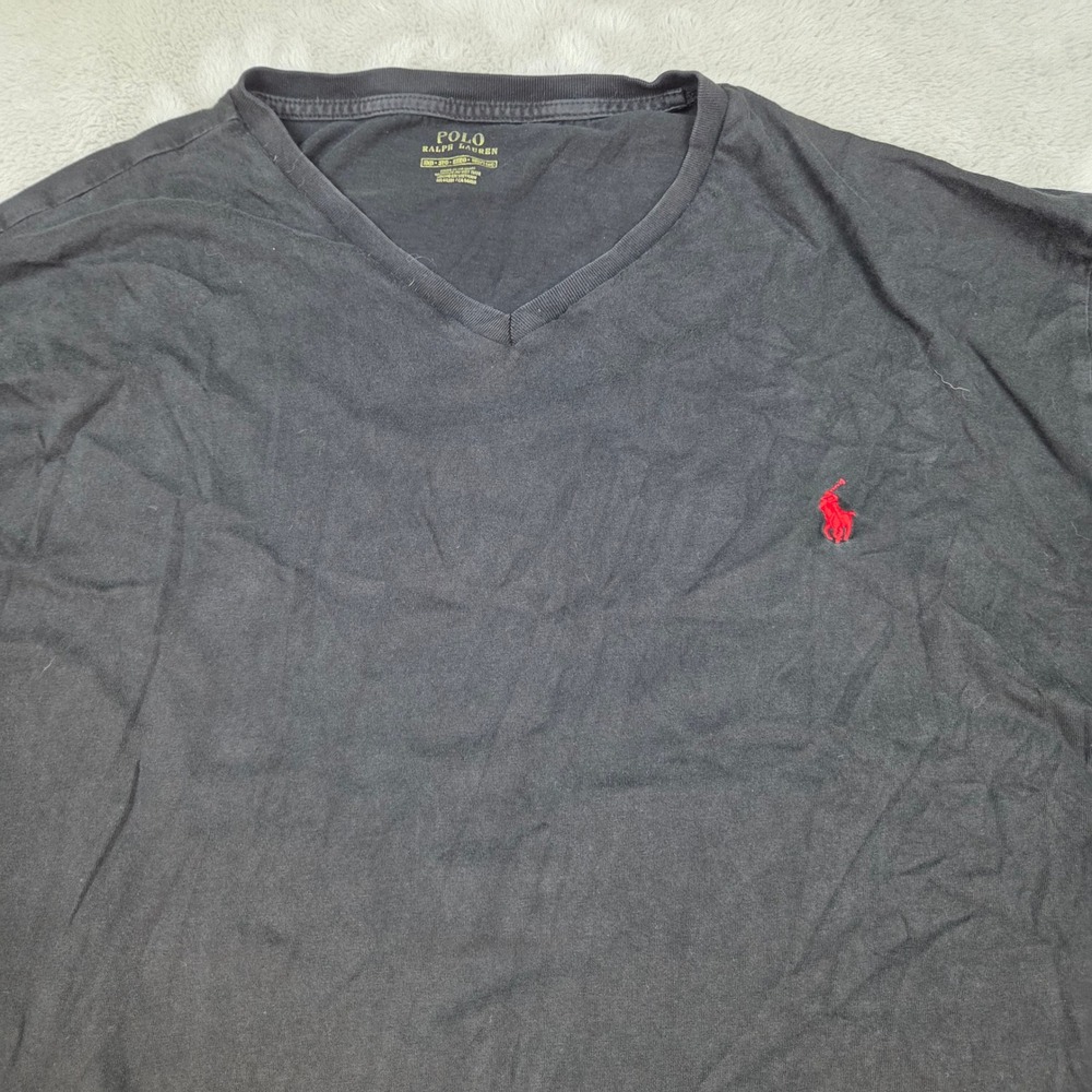 Polo Ralph Lauren V-Neck T-Shirt Mens 3XB Big & Tall Pony Logo Basic Black Tee